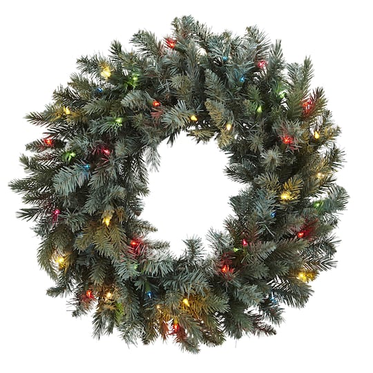 30&#x201D; Pre-Lit Pine Wreath with Colored Lights